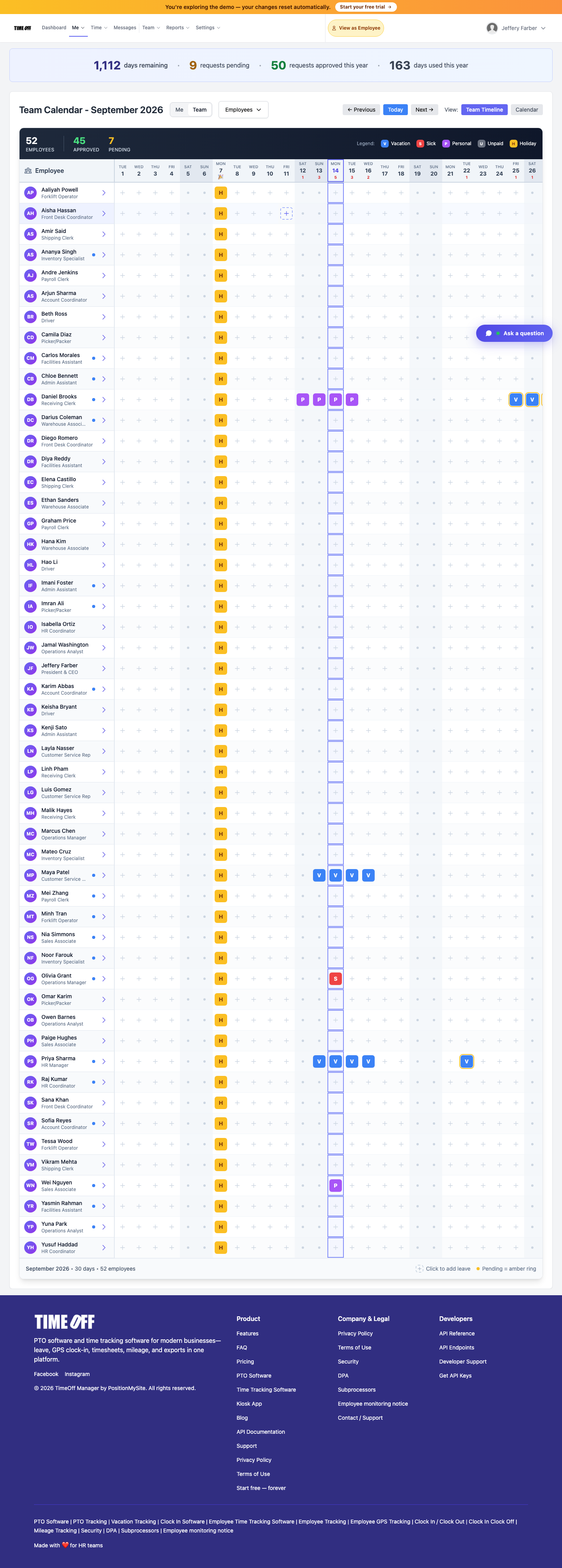 Team Timeline Calendar for Coverage